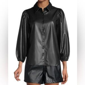 BCBGeneration Black Faux Leather Button Front Shirt